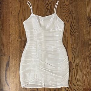Storia White Shimmery Spaghetti Strap Bodycon Dress